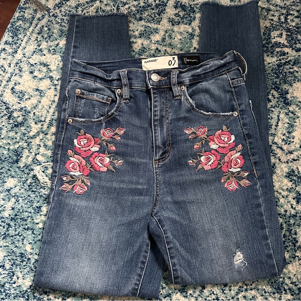 Garage | Denim Ultra High Rise Floral Embroidered Skinny Jeans